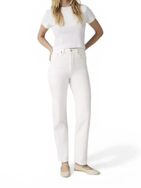 Levis Premium Ribcage Straight Ankle Jeans Women's Size 26 White W26 L27 Denim - Picture 1 of 9